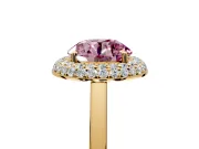 Halo Engagement Ring Setting for Fancy Pink Round Cut Center with Plain Tapered Band and Prong Head in Yellow Gold