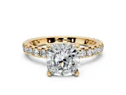 Solitaire Engagement Ring Setting for Cushion Cut Center with Shared-Prong Accents and Prong Head in Yellow Gold
