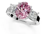 3 Stone Engagement Ring Setting for Fancy Pink Oval Center with Matching Side Accents and Prong Head in White Gold
