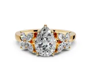 Floral Engagement Ring Setting for Pear-Shaped Center with Marquise Cluster Shoulders and Prong Head in Yellow Gold