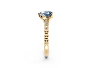 Solitaire Engagement Ring Setting for Fancy Blue Heart-Shaped Center with Bezel-Dot Beaded Band and Prong Head in Yellow Gold
