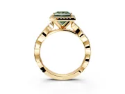 Halo Engagement Ring Setting for Fancy Green Princess Cut Center with Pave and Plain Twist Band and Prong Head in Yellow Gold