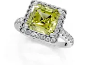 Milgrain Floral Halo Engagement Ring Setting for Fancy Yellow Asscher Cut Center with Pave Band and Prong Head in Sterling Silver