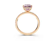 Hidden Halo Engagement Ring Setting for Fancy Pink Princess Cut Center with Pave Band and Prong Head in Rose Gold