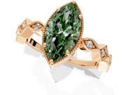 Milgrain Bezel Engagement Ring Setting for Fancy Green Marquise Center with Marquise Stations and Bezel Head in Rose Gold