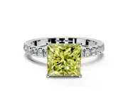 Open Basket Engagement Ring Setting for Fancy Yellow Princess Cut Center with Pave Band and Prong Head in Sterling Silver