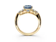 Cluster Engagement Ring Setting for Fancy Blue Princess Cut Center with Round Cut Accent Frame and Prong Head in Yellow Gold