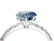 Solitaire Engagement Ring Setting for Fancy Blue Heart-Shaped Center with Large Accent Band and Prong Head in Sterling Silver