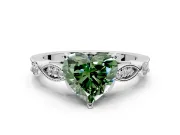 Solitaire Engagement Ring Setting for Fancy Green Heart-Shaped Center with Marquise and Bezel Accents and Prong Head in White Gold