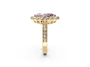 Halo Engagement Ring Setting for Fancy Pink Marquise Center with Milgrain Channel Band and Prong Head in Yellow Gold