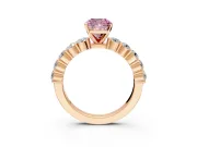 Shared-Prong Engagement Ring Setting for Fancy Pink Cushion Cut Center with Graduated Accents and Prong Head in Rose Gold