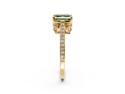 Cathedral Engagement Ring Setting for Fancy Green Asscher Cut Center with Antique-Style Pave Band and Prong Head in Yellow Gold