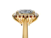 Starburst Halo Engagement Ring Setting for Emerald Cut Center with Thin Round-Wire Band and Prong Head in Yellow Gold
