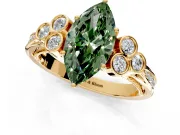 Cluster Engagement Ring Setting for Fancy Green Marquise Center with Bezel Accent Clusters and Prong Head in Yellow Gold