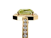 Halo Engagement Ring Setting for Fancy Yellow Asscher Cut Center with Framed Halo, Pave Band and Prong Head in Yellow Gold