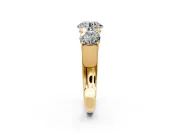 3 Stone Engagement Ring Setting for Round Cut Center with Raised Basket Heads and Prong Head in Yellow Gold