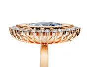 Halo Engagement Ring Setting for Fancy Blue Marquise Center with Milgrain Bezel Rim, Plain Band and Prong Head in Rose Gold