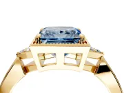 Cluster Engagement Ring Setting for Fancy Blue Princess Cut Center with Milgrain Shoulder Clusters and Prong Head in Yellow Gold