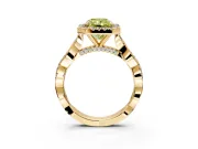 Halo Engagement Ring Setting for Fancy Yellow Radiant Cut Center with Twist Band and Prong Head in Yellow Gold
