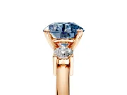 3 Stone Engagement Ring Setting for Fancy Blue Round Cut Center with Wide Plain Band and Prong Head in Rose Gold