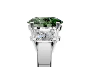 3 Stone Engagement Ring Setting for Fancy Green Oval Center with Matching Side Accents and Prong Head in Platinum
