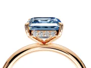 Hidden Halo Engagement Ring Setting for Fancy Blue Asscher Cut Center with Thin Rounded Band and Prong Head in Rose Gold