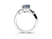3 Stone Engagement Ring Setting for Fancy Blue Heart-Shaped Center with Baguette Accents and Prong Head in White Gold