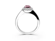 Halo Engagement Ring Setting for Fancy Pink Radiant Cut Center with Plain Tapered Band and Prong Head in Platinum