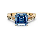 Solitaire Engagement Ring Setting for Fancy Blue Asscher Cut Center with Twisted Pave Split Shank and Prong Head in Yellow Gold