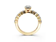 Shared-Prong Engagement Ring Setting for Emerald Cut Center with Graduated Accents and Prong Head in Yellow Gold