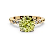 Solitaire Engagement Ring Setting for Fancy Yellow Round Cut Center with Bezel-Dot Beaded Band and Prong Head in Yellow Gold