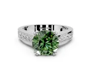 Solitaire Engagement Ring Setting for Fancy Green Round Cut Center with Channel Band and Double Claw Prong Head in Platinum