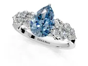 Cluster Engagement Ring Setting for Fancy Blue Pear-Shaped Center with 2-Row Shoulder Clusters and Prong Head in Sterling Silver