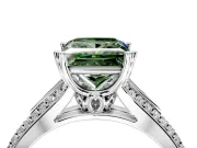 Solitaire Engagement Ring Setting for Fancy Green Princess Cut Center with Pave Rail Split Shank and Prong Head in White Gold