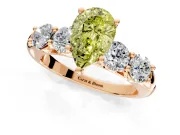 5 Stone Engagement Ring Setting for Fancy Yellow Pear-Shaped Center with Graduated Accents and Prong Head in Rose Gold