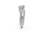 Solitaire Engagement Ring Setting for Heart-Shaped Center with Woven 3-Strand Pave Band and Prong Head in White Gold
