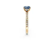 Solitaire Engagement Ring Setting for Fancy Blue Cushion Cut Center with Fine Pave Band and Prong Head in Yellow Gold