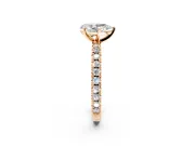 Solitaire Engagement Ring Setting for Pear-Shaped Center with Fine Pave Band and Claw Prong Head in Rose Gold