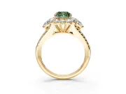 Halo Engagement Ring Setting for Fancy Green Cushion Cut Center with Two-Strand Split Shank and Prong Head in Yellow Gold