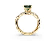 Solitaire Engagement Ring Setting for Fancy Green Princess Cut Center with Woven 3-Strand Pave Band and Prong Head in Yellow Gold