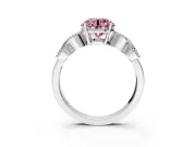 Leaf Engagement Ring Setting for Fancy Pink Round Cut Center with Milgrain Accent Band and Prong Head in White Gold
