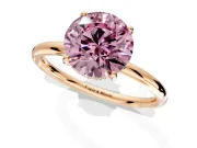 Solitaire Engagement Ring Setting for Fancy Pink Round Cut Center with Plain Band, Open Basket and Prong Head in Rose Gold