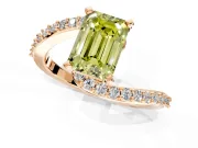 Solitaire Engagement Ring Setting for Fancy Yellow Emerald Cut Center with Pave Bypass Swirl Band and Prong Head in Rose Gold