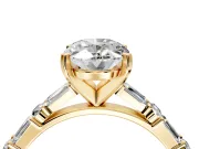 Baguette Engagement Ring Setting for Oval Center with Alternating Bar-Set Band and Prong Head in Yellow Gold