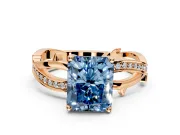 Solitaire Engagement Ring Setting for Fancy Blue Radiant Cut Center with Pave and Plain Crossover Band and Prong Head in Rose Gold