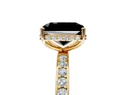 Hidden Halo Engagement Ring Setting for Fancy Black Radiant Cut Center with Pave Band and Prong Head in Yellow Gold