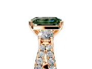 3 Stone Engagement Ring Setting for Fancy Green Emerald Cut Center with Pave Split Shank and Prong Head in Rose Gold
