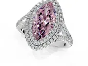 Double Halo Engagement Ring Setting for Fancy Pink Marquise Center with Narrow Pave Split Shank and Prong Head in Sterling Silver