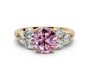 Cluster Engagement Ring Setting for Fancy Pink Round Cut Center with Round Cut Accent Frame and Prong Head in Yellow Gold