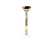 Baguette Engagement Ring Setting for Fancy Black Oval Center with Alternating Bar-Set Band and Prong Head in Yellow Gold